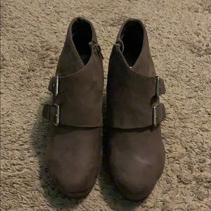 Brown faux suede wedges